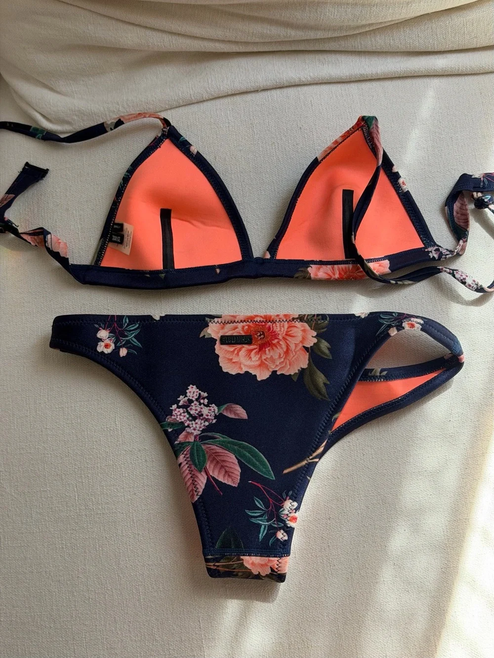 Triangl Swim Floral Navy and Coral Bikini Set